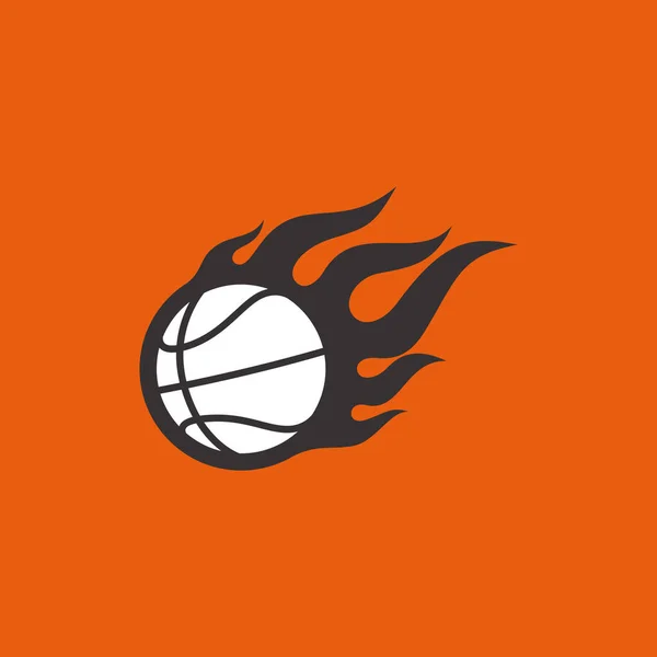 ベクトルシンプルな飛行バスケットボールウィット火災でオレンジ背景 — ストックベクタ