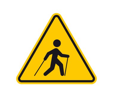 Vektör sarı üçgen işareti - siyah siluet şekilli kuzey yürüyüşü. Beyaz arkaplanda izole.