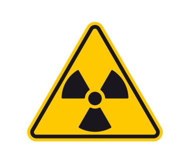 Vektör sarı üçgen işareti - siyah siluet radyasyonu. Beyaz arkaplanda izole.