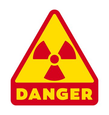 Vektör sarı üçgen işareti - siyah siluet radyasyonu. Beyaz arkaplanda izole.