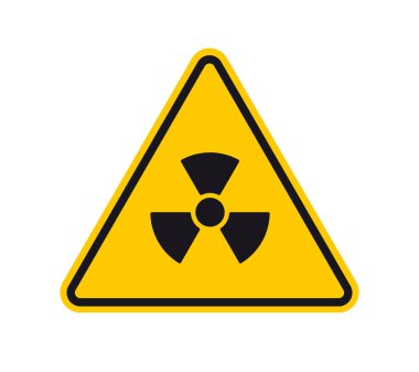 Vektör sarı üçgen işareti - siyah siluet radyasyonu. Beyaz arkaplanda izole.