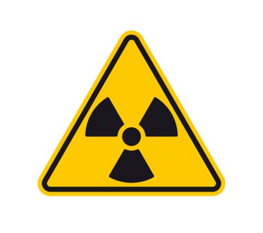Vektör sarı üçgen işareti - siyah siluet radyasyonu. Beyaz arkaplanda izole.