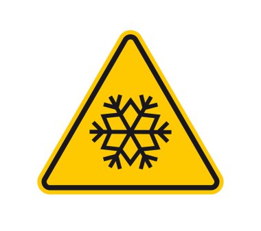 Vektör sarı üçgen işareti - siyah siluet kar tanesi. Beyaz arkaplanda izole.