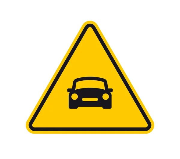 Διάνυσμα Κίτρινο Τρίγωνο Σημάδι Μαύρο Αυτοκίνητο Σιλουέτα Απομονωμένα Λευκό Φόντο — Διανυσματικό Αρχείο