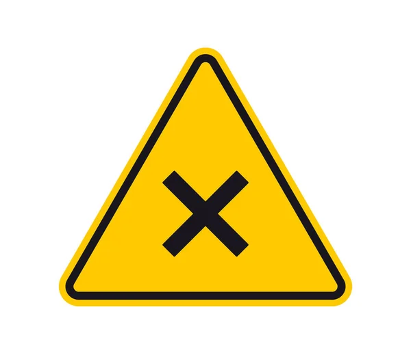 Signo Triángulo Amarillo Vectorial Cruz Silueta Negra Aislado Sobre Fondo — Vector de stock