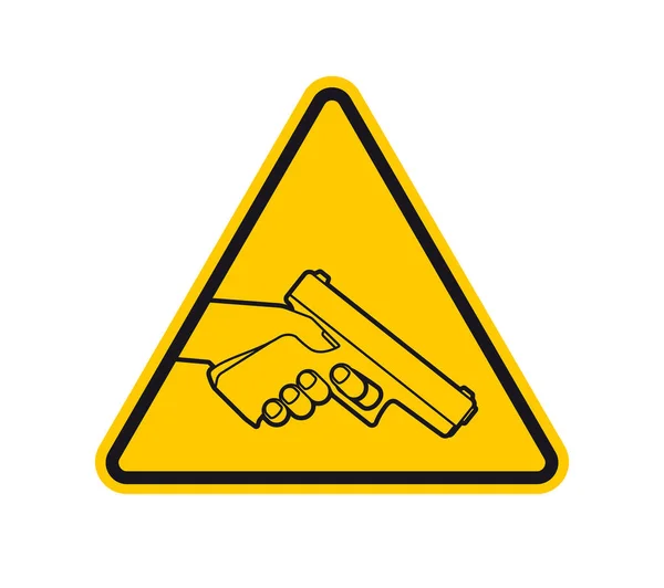 Vetor Sinal Triângulo Amarelo Silhueta Preta Mão Segurando Arma Isolado —  Vetores de Stock