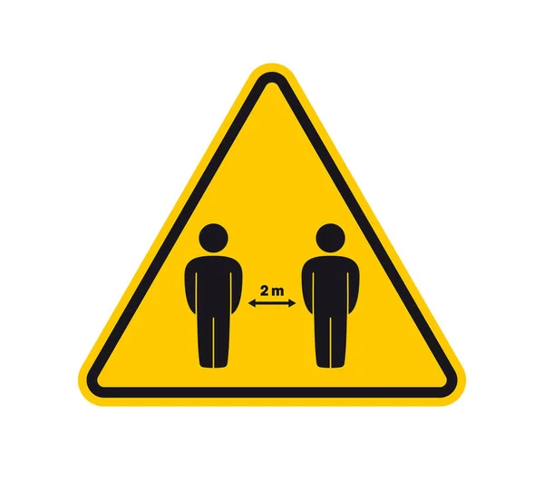 Vector Yellow Triangle Sign Black Silhouette Two People Keep Distance — Stock Vector