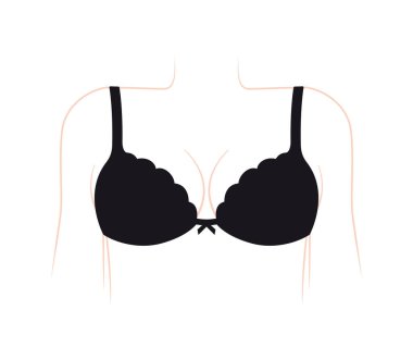 Woman decollete with black bra. Female girl tits closeup.