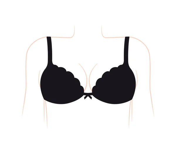 Mujer Decollete Con Sujetador Negro Mujer Chica Tetas Primer Plano — Vector de stock