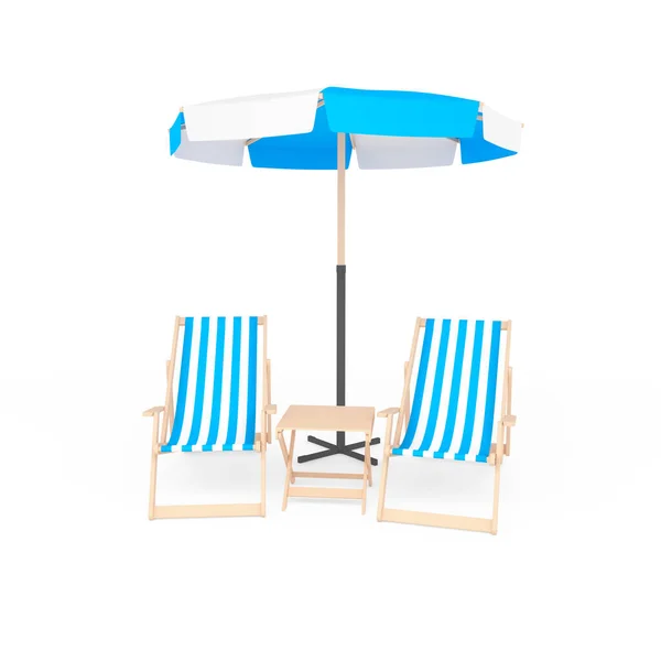Sonnenschirm Mit Zwei Klappstühlen Mit Stoffbezug Mit Marinemuster Und Holztisch — Stockfoto