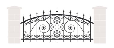 Zıpkın başlıklı ve duvarlı demir çitler. Beyaz arkaplanda