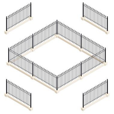 Isometric vektör vintage çit. beyaz arkaplanda izole