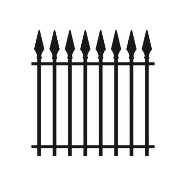 Mızraklı klasik siyah demir çit. Beyaz arkaplanda izole.