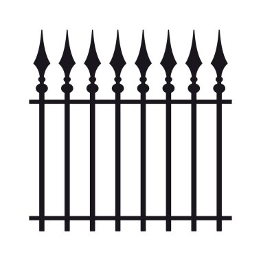 Mızraklı klasik siyah demir çit. Beyaz arkaplanda izole.