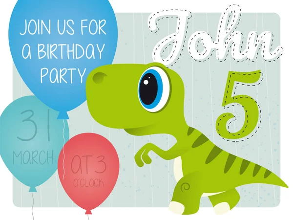 John Einladungskarte Zum Geburtstag Mit Dinosaurier — Stockvektor