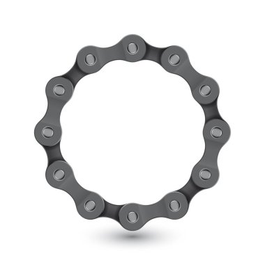 Bisiklet zincirinden yaratılmış gerçekçi bir vektör çemberi. Beyaz arkaplanda izole.