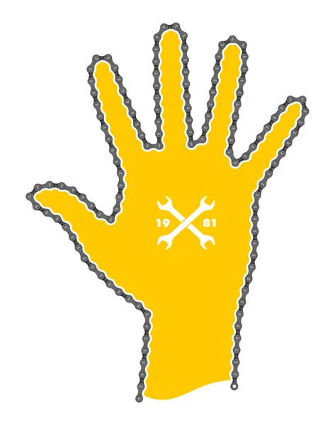 Wektor Żółty Ręka Stworzona Realistycznego Łańcucha Rowerowego Odizolowany Białym Tle — Wektor stockowy