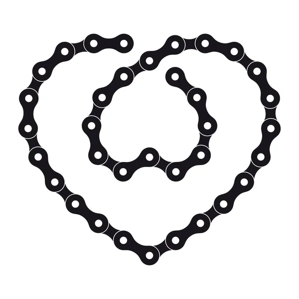 Two Black Vector Heart Created Bike Chain Isolated White Background — Stock Vector