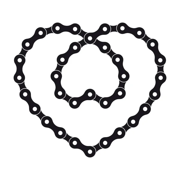 Two Intertwined Vector Black Heart Created Bike Chain Isolated White — Stock Vector