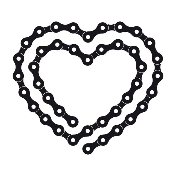 Coeur Vectoriel Noir Créé Partir Une Longue Chaîne Vélo Isolé — Image vectorielle