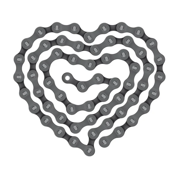 Vector Realistic Heart Created Long Bike Chain Isolated White Background — Stock Vector