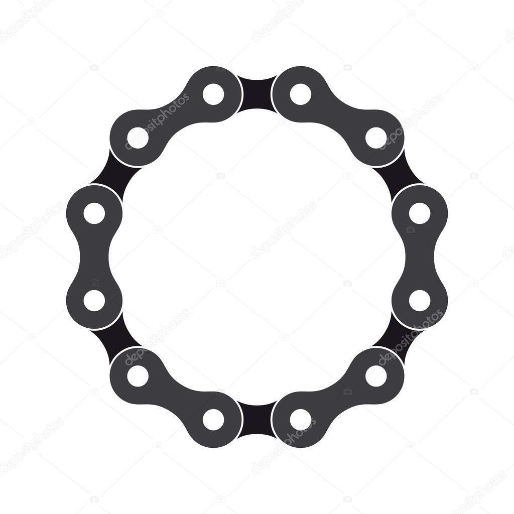 Vector black circle created from bike chain. Isolated on white background.