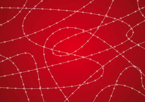 Fil Barbelé Réaliste Vectoriel Sur Fond Rouge — Image vectorielle