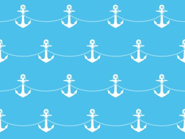 İpler ve çapalarla kusursuz desen. Deniz teması. Mavi arkaplan.