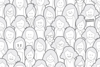 Vektörsüz doku çizgisi komik çizgi film kadınları. Beyaz arkaplanda izole.