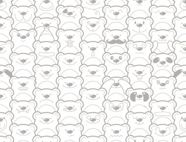 Kusursuz desensiz gri çizgi komik oyuncak ayı. Beyaz arkaplan