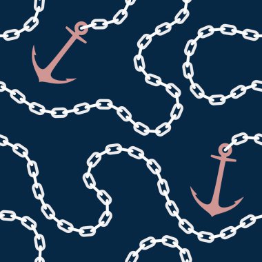 Çelik gemi çapalı kusursuz vektör zinciri. Mavi arkaplan.