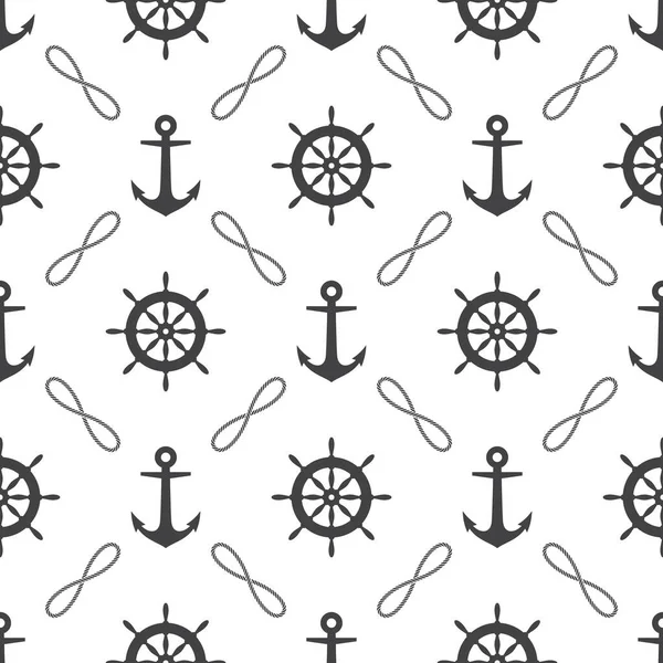 Seamless Pattern Ropes Anchors Rudder Marine Theme — Stock Vector