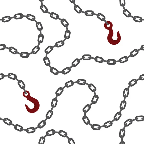 Seamless Vector Chain Steel Hook Isolated White Background — Stock Vector