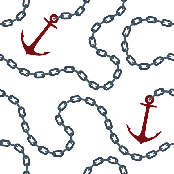 Seamless Vector Chain Steel Red Ship Anchor White Background — Stock Vector