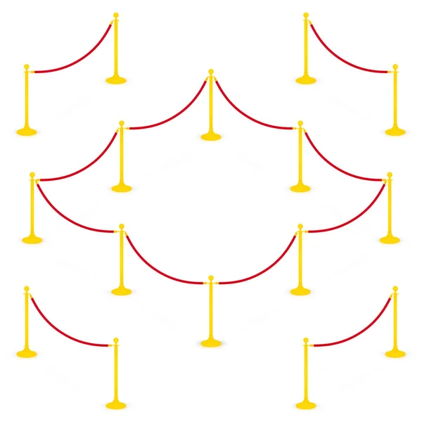 Ensemble Barrière Vectorielle Isométrique Velours Doré Fond Blanc Isolé — Image vectorielle