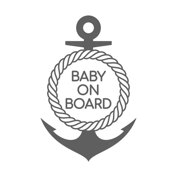 Vector Stickers Marine Anchor Rope Text Baby Board Isolated White — Stock Vector