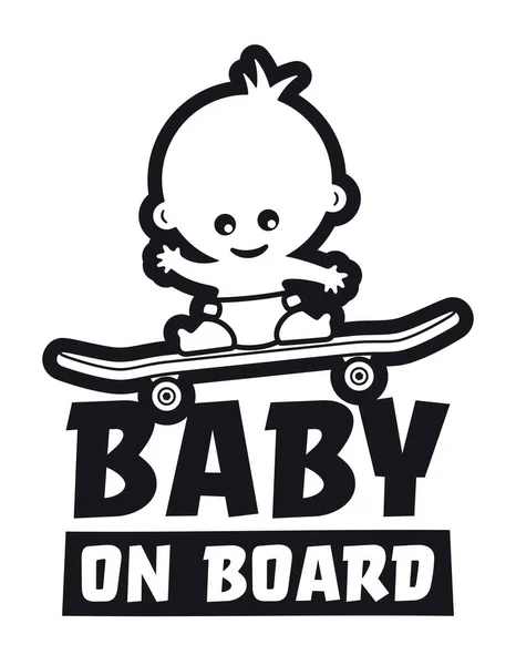 Vectorteken Foto Baby Skateboard Tekst Baby Aan Boord Geïsoleerde Witte — Stockvector