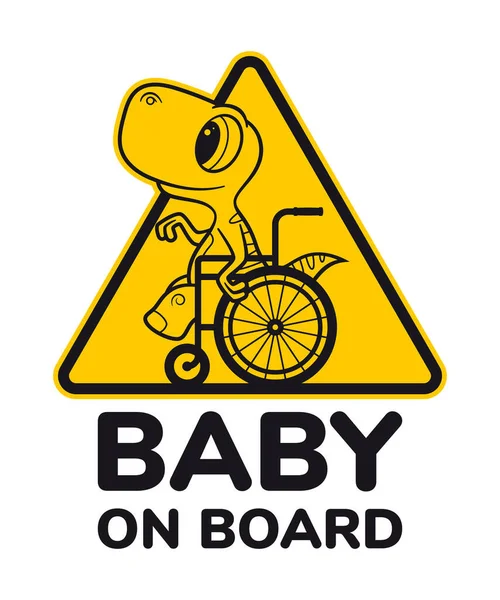 Vetor Amarelo Triângulo Sinal Adesivo Assento Dinossauro Bebê Cadeira Rodas — Vetor de Stock