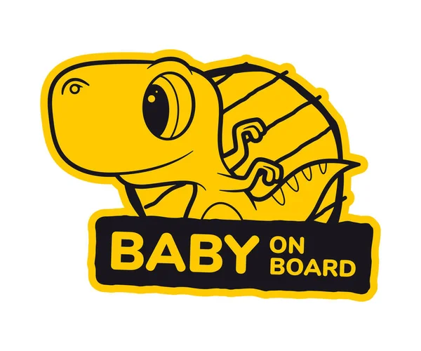 Vector Gele Driehoek Teken Sticker Baby Dinosaurus Met Tekst Baby — Stockvector