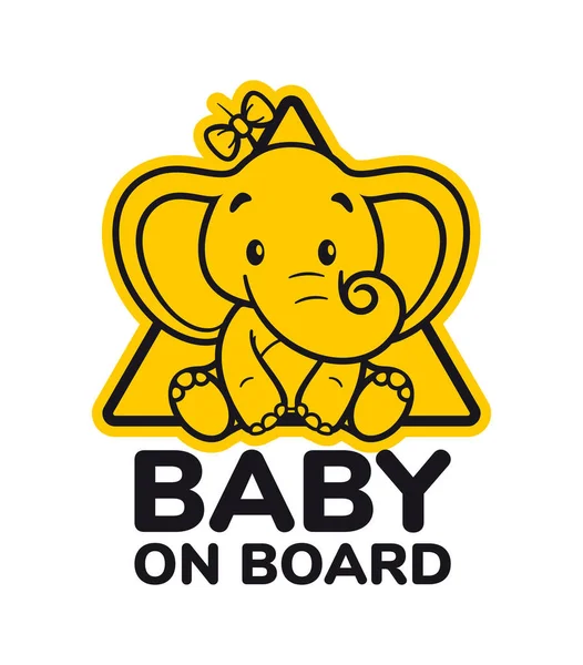 Vector Gele Driehoek Teken Sticker Baby Olifant Met Tekst Baby — Stockvector