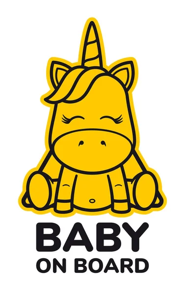 Vector Geel Driehoekig Teken Sticker Baby Eenhoorn Met Tekst Baby — Stockvector