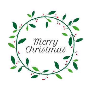 Kırmızı böğürtlenli Noel çelengi. Beyaz arkaplanda izole. 