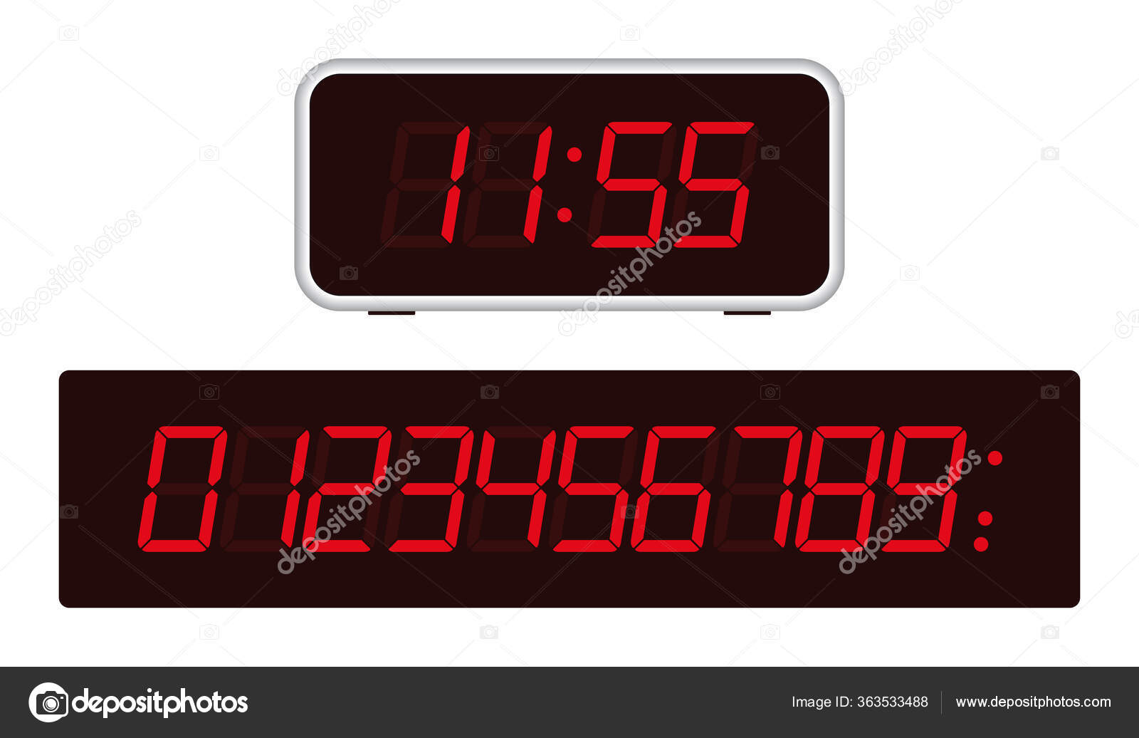 Retro Old School Digital Clock Red Numbers Dark Background Stock Vector