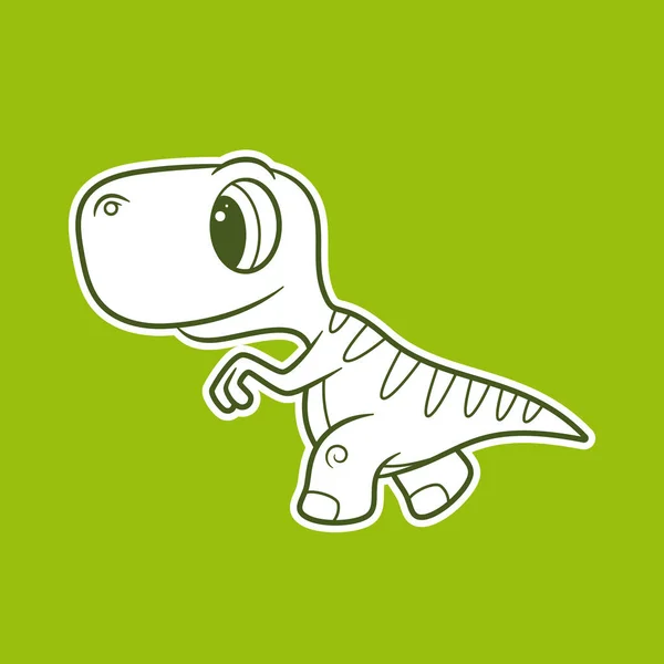 Векторный Смешной Мультяшный Наклейка Ребенка Динозавра Зеленый Фон — стоковый вектор