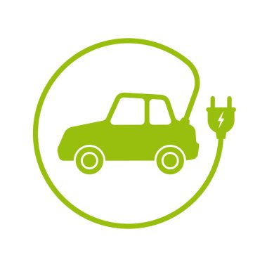 Vektör yeşil dairesel ikon elektrikli araba. Beyaz arkaplanda izole.