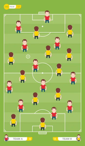 Terrain Football Vectoriel Avec Des Joueurs Football Vue Aérienne — Image vectorielle