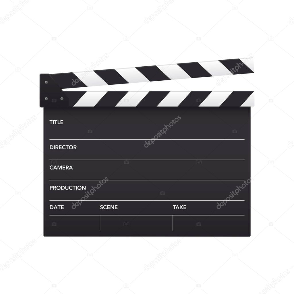 Realistic vector open movie flap isolated on white background