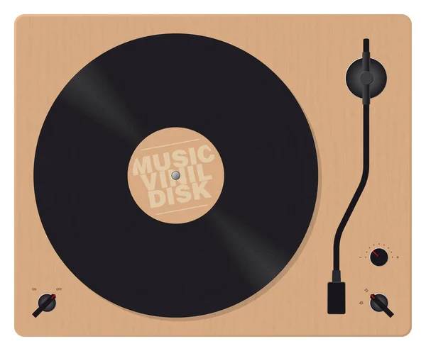 Realistische Vector Houten Grammofoon Met Vinylschijf — Stockvector