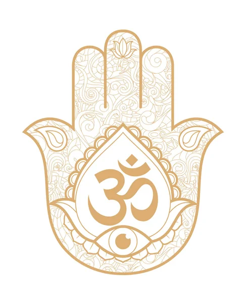 Hint eli Hamsa ya da Fatima 'nın üçüncü gözü ve logosu Om. El çizimi