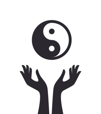 Vektör silueti Ying a Yang elinde. Beyaz arkaplanda izole.